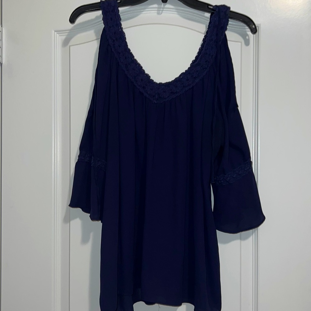 Charming Charlie Navy Cold Shoulder Top - XL